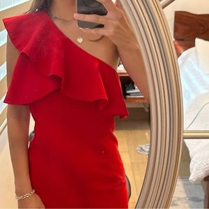 Zara One Shoulder Red Midi Dress